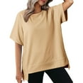 thumbnail image 1 of Tops for Women Trendy Sweater Dresses Women V Neck Tops Long Sleeve Womens T Small Items Loose Fitting Pajamas Scrub Blouses Bulk Winter Items Womens Medium Long Sleeve Shirt Summer for Khaki M, 1 of 7