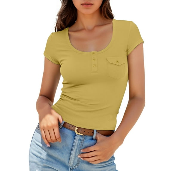 Tops for Women Trendy Tee Bulk Womens Business Casual Shirts Women Long Sleeve Sports Tops Silk Long Womens Small Short Sleeve Holiday Tee Satin Shirts Banana Shirt Trendy Fashion Yellow M
