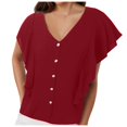 thumbnail image 1 of Tops for Women Trendy Tunic Blouse Floral Women Cool Gear Ladies Trendy Tops Sweater Tees for Ling Sleeve T Shirts Band 13 Tall Shirts Casual Long Sleeve Cropped Satin Shirt Short Ladies Wine 2XL, 1 of 6