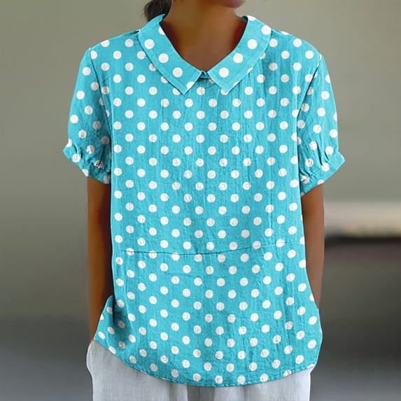 Tops for Women Trendy Viikei Womens Shirts Clearance,Womens Floral Tops for $5 Tops,Women's Casual Style Casual Printed Short Sleeve Blouse V-Sleeve Blouse/Shirt Sky Blue M
