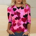 thumbnail image 1 of Tops for Women Trendy Viikei Womens Sweatshirts Pullover,Plus Size Blouse for Women,Fashion Woman Casual Round Neck Printing Blouse 3/4 Sleeve T-Shirt Summer Tops Pink XXL, 1 of 5
