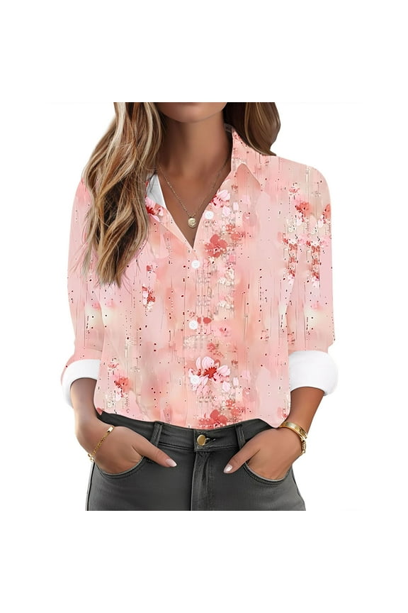 Tops for Women Trendy Viikei Womens Tops under $5,Fall Tops for Womens 2025 Trendy,Women's Solid Color Casual Everyday-breasted Long-sleeved Shirt Tops Multicolor L