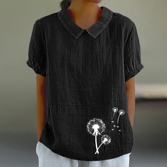 Tops for Women Trendy Viikei Womens Tops Short Sleeve,Tops for Women 2025,Women's Casual Style Casual Printed Short Sleeve Blouse V-Sleeve Blouse/Shirt Black L