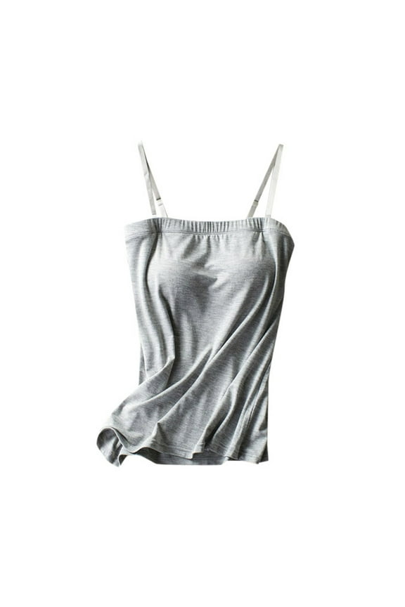 Tops for Women Trendy Women Rimless Brat Integrated With Chest Pads Flat Sling Solid Color Vest Bottoming Shirt Crocheted Tops for Compression Shirts Crop Top Camisole Bra s Size 13