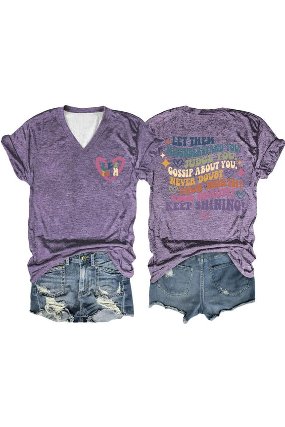Tops for Women Trendy Women Summer Let Them Misunderstand You Letter Double Printed V Short Sleeve T Shirts for Women plus Size Tunic Chiffon Crop Short Sleeve Tops for Women Lady Exercise Purple XXL