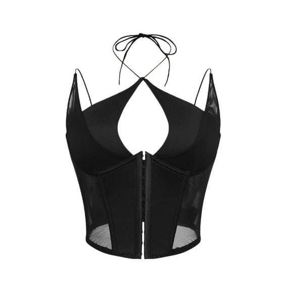 Tops for Women Trendy Women's Neck Solid Color Mesh See Through Pure Desire Street Style Camisole Cropped Top Compression Athletic Tops Workout Tops for Women Polyester Top Bodysuit