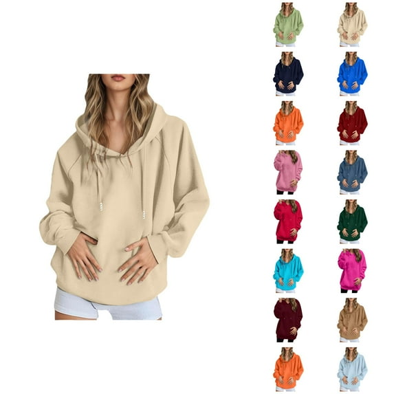 Tops for Women Trendy Women's Solid Color Sweatshirt Women's Casual Pullover Hoodie Solid Color Raglan Sleeve Comfortable Sweatshirt Lightweight Warm Hooded Jacket For Everyday Wear
