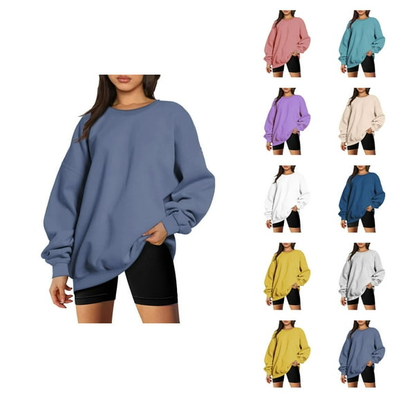 Tops for Women Trendy Women's Solid Color Sweatshirt Womens Autumn And Winter Loose Top Solid Color Shoulder Sleeve Hoodless Pullover Sweatshirt Sweater