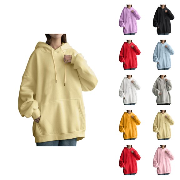 Tops for Women Trendy Women's Solid Color Sweatshirt Womens Daily Long Casual Down For Womens Pocket Hooded Sweatshirts Pullover Sleeve Button V Drawstring Hoodies Neck Women's Hoodies Sweatshirts