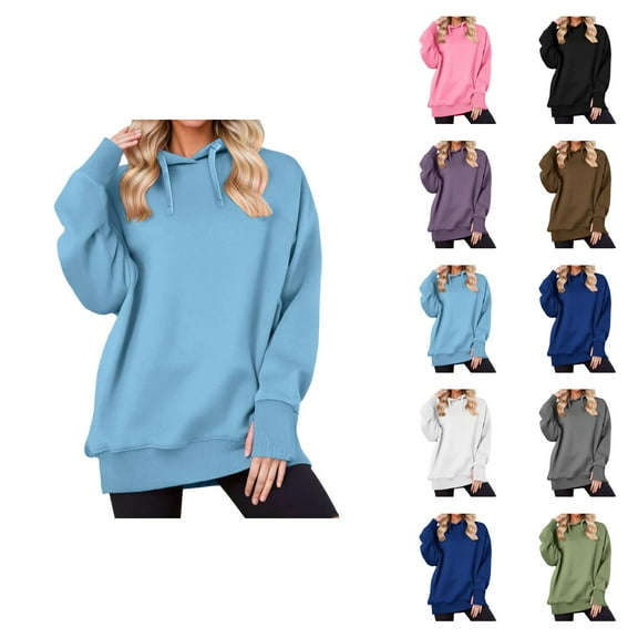 Tops for Women Trendy Women's Solid Sweatshirt Women's Casual Long Sleeve Hooded Sweatshirt Solid Color Pullover Fashion Hoodie For Daily Wear Comfortable Loungewear
