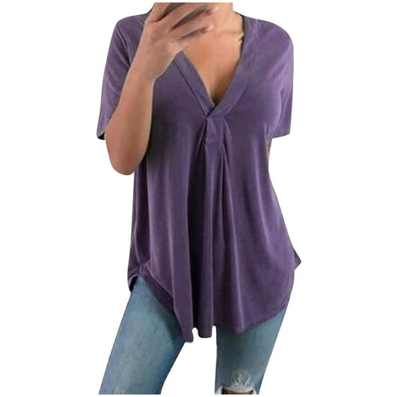 Tops for Women Trendy Womens Large T Shirts Pack under 5 for Women Running Clothes Woman S Long Sleeve Shirts Fashion T Shirt Floral Pattern Tunic Sweater Ladies Long Sleeve Sweater Tee Pack Purple S