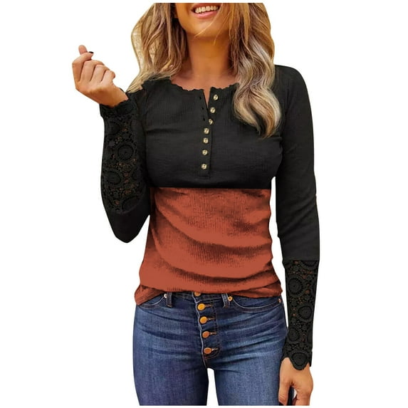 Tops for Women Trendy Womens Long Sleeve Elbow Patch Shirt Women Small Shirt V Neck Tunic Tops for Leggings Pom Blouses Athletic Recovery Sleepwear Womens Short Short Sleeve Lace Top Loose Red XL