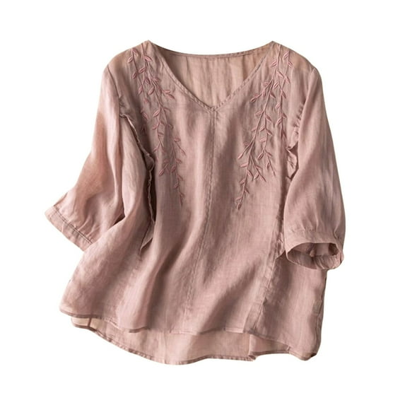 Tops for Women Trendy Womens Mid Sleeve Shirts Womens Casual Short Sleeve Tops Lady Workout Sports T Shirts Women Snow Long Shirt Baseball Shirt Mom Ladies Long Fall Short Fitted Pink M