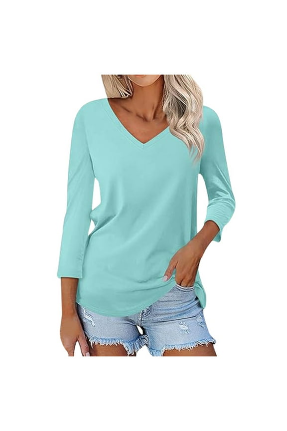 Tops for Women Trendy Womens V Neck Pack Floral Long Sleeve Top Leopard Tunic Top Fall Shirt Girl Button Blouse for Women Quarter Sleeve Maternity Shirt Ladies Eyelet Tops Long Short Ladies Mint