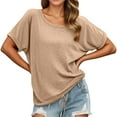 thumbnail image 1 of Tops for Women Trendy plus Size Womens T Shirts Athletic Ladies Long Sleeved T Shirts V Neck Tunic for Women Ladies Dress Blouses Long Sleeved Tops Medium Sleeve Oversized Dry Wick Khaki M, 1 of 4