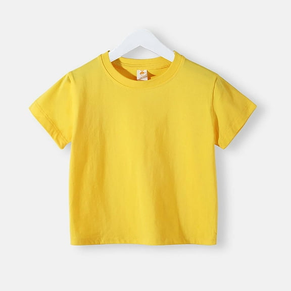 Tops for Girl Trendy Summer Toddler Boys Girls Cotton Tee, Child Short Sleeve Crewneck T Shirt Short Sleeve Crew Neck Tee for Teen Yellow 5-6Y