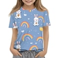 thumbnail image 1 of Tops for Girls Ages 4-12 Easter Graphic Short Sleeve Crewneck Spring 2026 T-Shirts Blue 140, 1 of 5