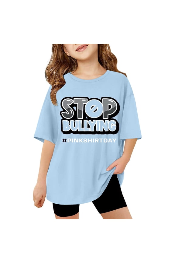 Tops for Girls Kids Drop Shoulder Print Short Sleeve T Shirt Top (3 14Y)
