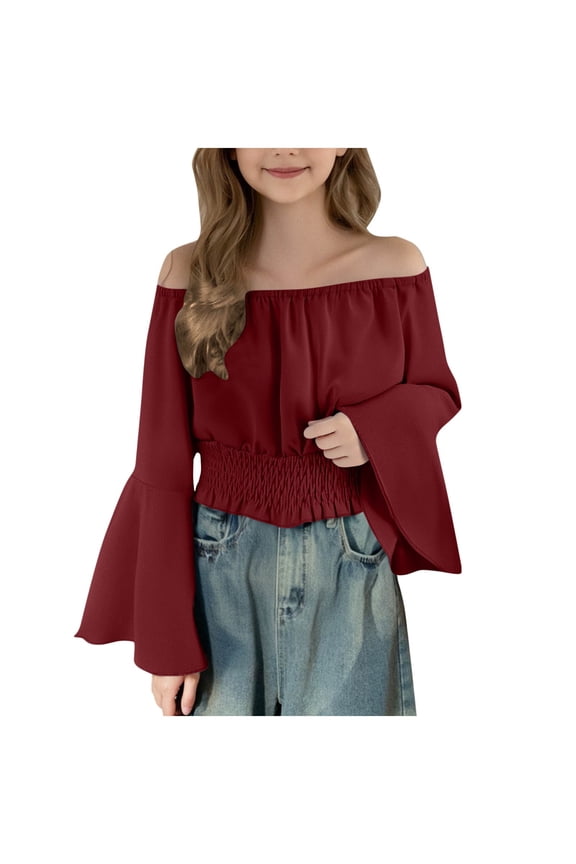 Tops for Girls Trendy Long Sleeve Cinched Waist Cropped Tops Pullover Shirts Teen Clothes Girls Size 5-15