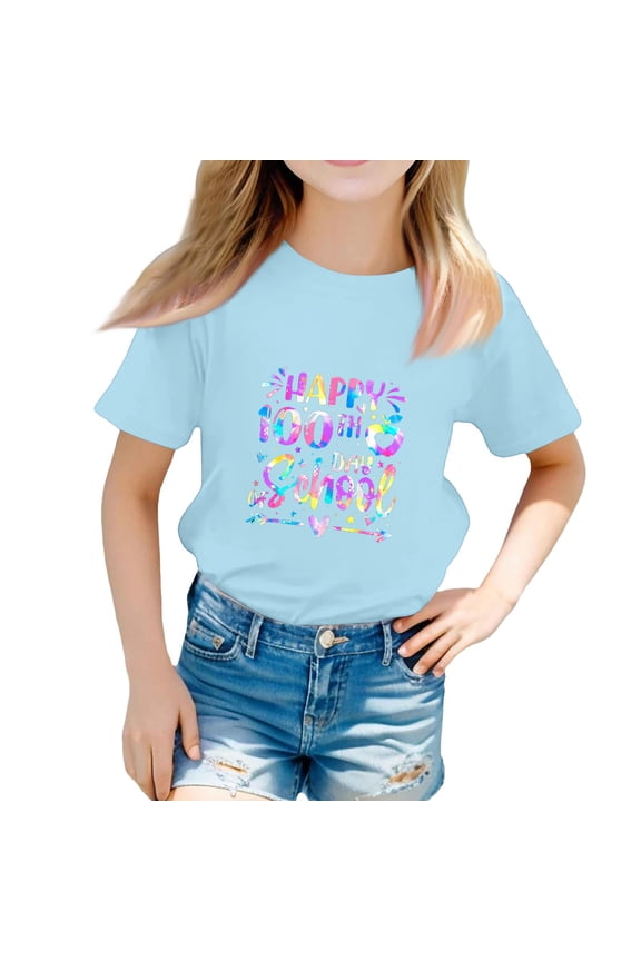 Tops for Kids Ages 3-8 St. Patrick's Day Short Sleeve Printed Spring 2026 T-Shirts Light Blue 150