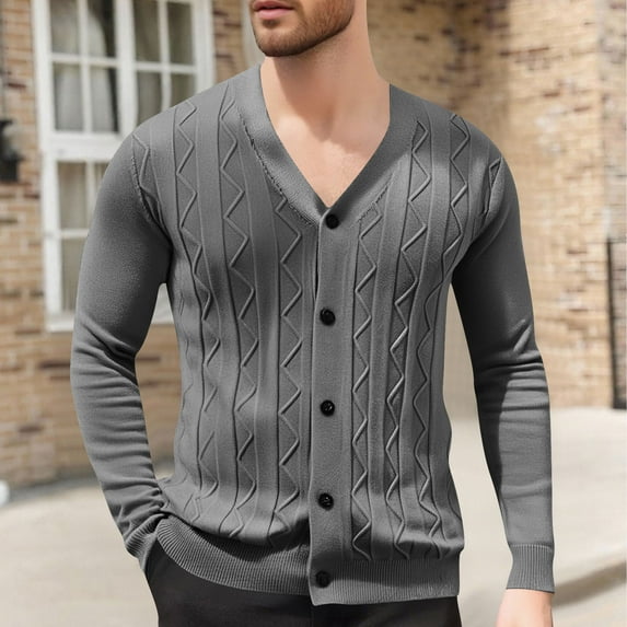 Tops for Men Cardigan Knitted Long Sleeve Hoodless Casual Solid Color Casual Outwear Jackets Mens Coats Dark Gray L