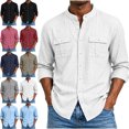 thumbnail image 1 of Tops for Men Cotton Linen Long Sleeve Chest Pocket Button Down Shirt, 1 of 7