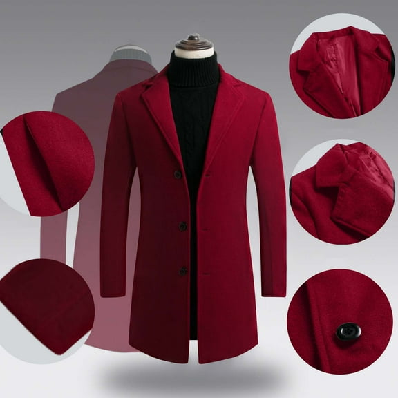 Tops for Men Fall Long Sleeve Button Pocket Casual Solid Thicken Woolen Windbreaker Coat,Plus Size Tops for Men Wine XXXXXL