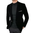 thumbnail image 1 of Tops for Men Gold Velvet Suit Blazer Casual Solid Color Button Cardigan Jacket Suit Jacket Mens Coats Black L, 1 of 5