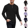 thumbnail image 1 of Tops for Men Henrycollar Solid Color Button Round Neck Tops Casual Daily Wear, 1 of 5