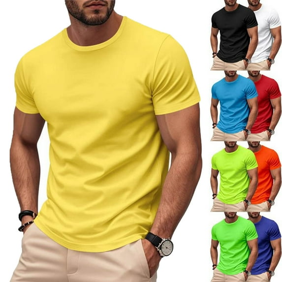 Tops for Men Men's Solid Color Short Sleeved Outdoor Running Sports Breathable Short Sleeve Yellow S