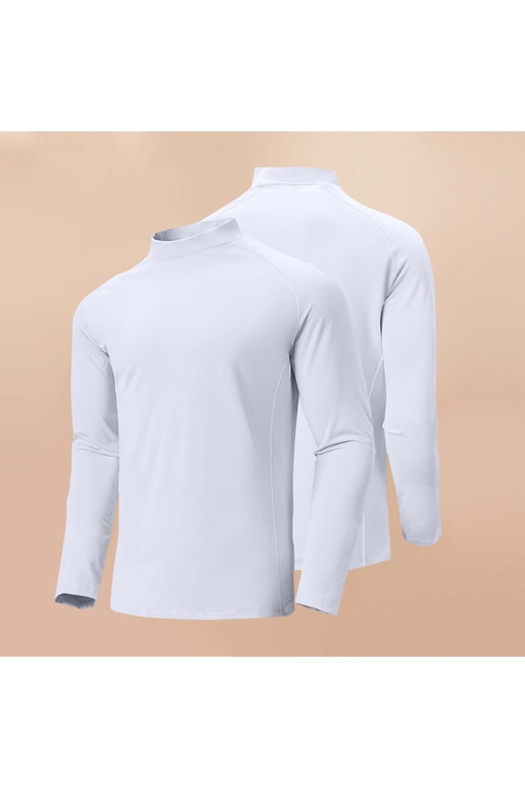 Tops for Men,Mens Shirt Plus Size Long Sleeve Standing Collar Casual Solid Color Running Fitness High Elastic Exercise Warm Top White L