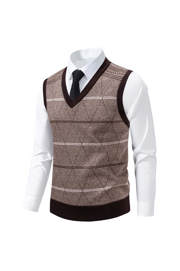 Tops for Men,Mens Shirt Plus Size Sleeveless Plaid British Style V-Neck Elastic Winter Padded Knit Sweater Tank Coffee L