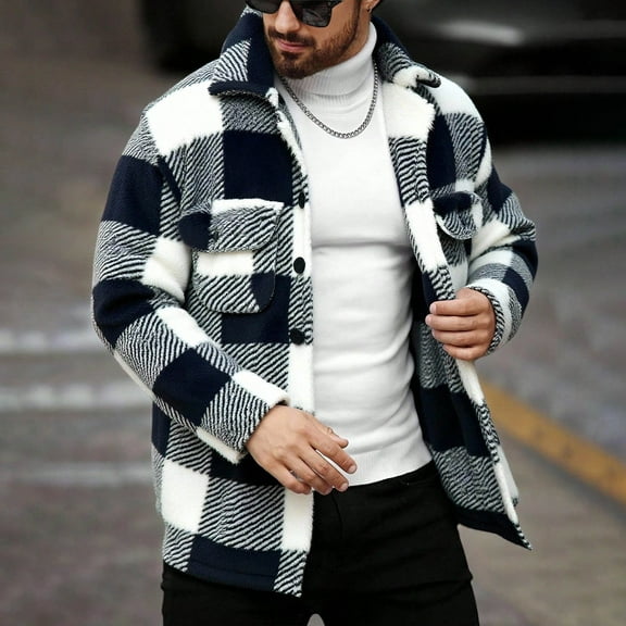 Tops for Men Plaid Lapel Jackets Long Sleeved Casual Checkered Long Sleeved Turdown Collar Coats Mens Coats Black L