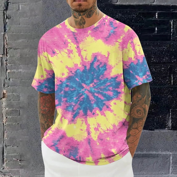 Tops for Men Plus Size Short Sleeve Round-Neck Printing Round Neck Casual Blouses Shirts 2-Multicolor XXXXL