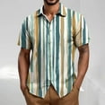 thumbnail image 1 of Tops for Men Plus Size Short Sleeve Stripe Turdown Collar Button Up Casual Summer Shirt Green XXXXL, 1 of 5