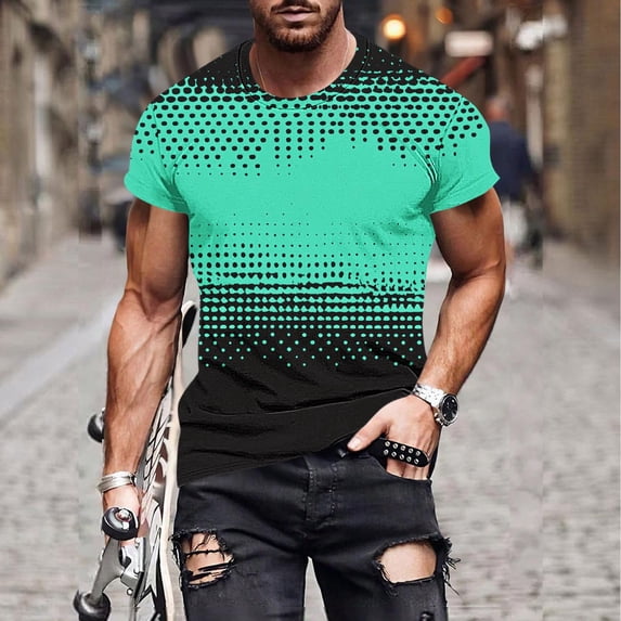 Tops for Men Round Neck Short Sleeve Print Casual T-shirt Green 5XL