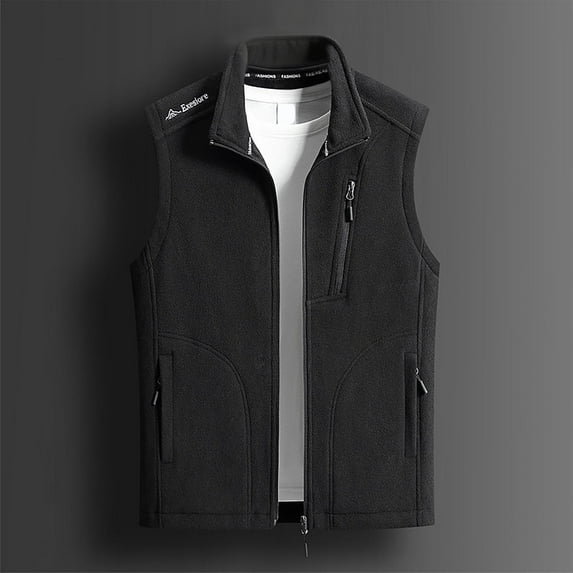 Tops for Men Sleeveless Jacket Zipper Multiple Pockets Solid Color Warm Outdoor Coat Mens Coats Black L