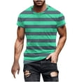 thumbnail image 1 of Tops for Men Stripe Round Neck Short Sleeve Print Casual T-shirt Army Green 4XL, 1 of 5
