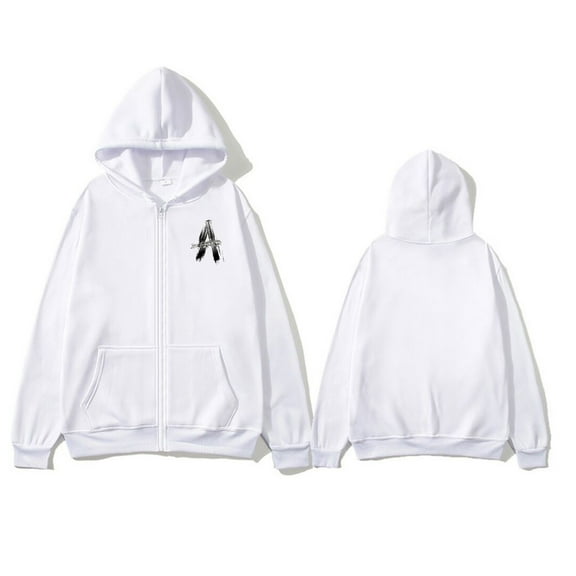 Tops for Men Zipper Hooded Pockets Print Casual Long Sleeved Outwear Sweatshirts,Mens Blouse White XL