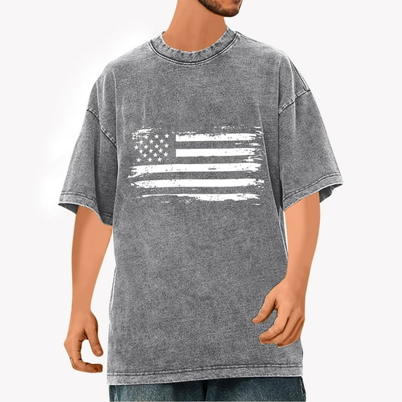 Tops for Men under $5 Independence Day Short Sleeved Printed Casual T-shirt Gray S