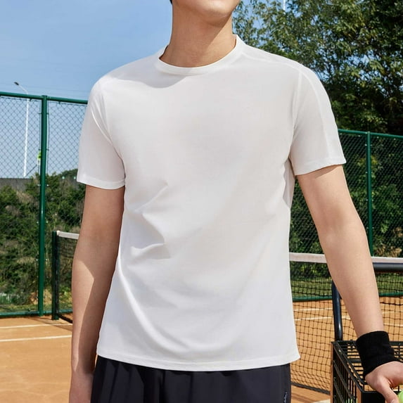 Tops for Men under $5 Print Short Sleeve Round Neck T-Shirt Stylish Round Neck Shirt White S
