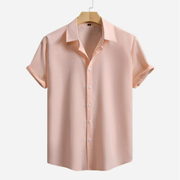 Tops for Men under $5 Short Sleeve Buttons Turndown Casual Button Down Shirts Summer Beach Fit Collared Shirts Rose Gold S