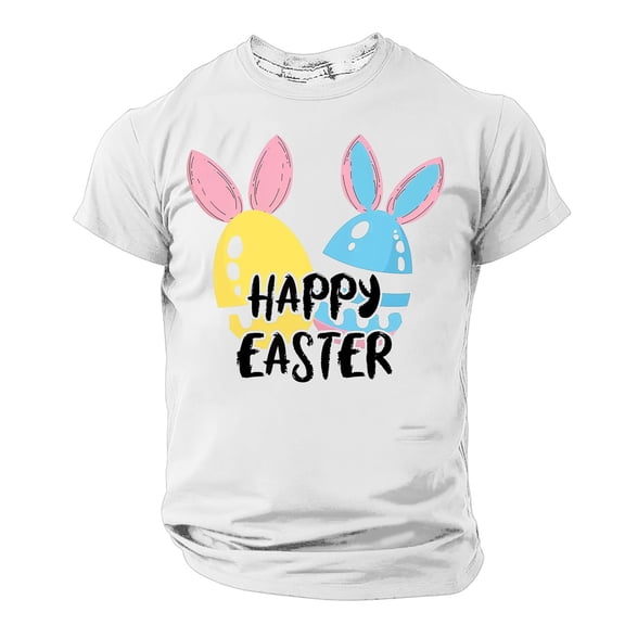 Tops for Men under $5 Short Sleeve Crew-neck Easter Eggs Rabbit Print Shirt Shirt White L