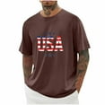 thumbnail image 1 of Tops for Men under $5 Short Sleeve Independence Day Round-Neck Print Casual Blouses Brown M, 1 of 4