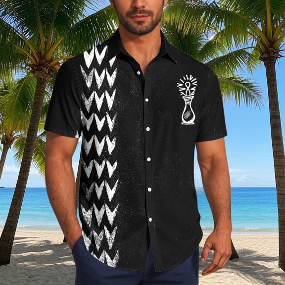 Tops for Men under $5 Short Sleeve Lapel Button Up Solid Color Casual Summer Shirt 1-Black M