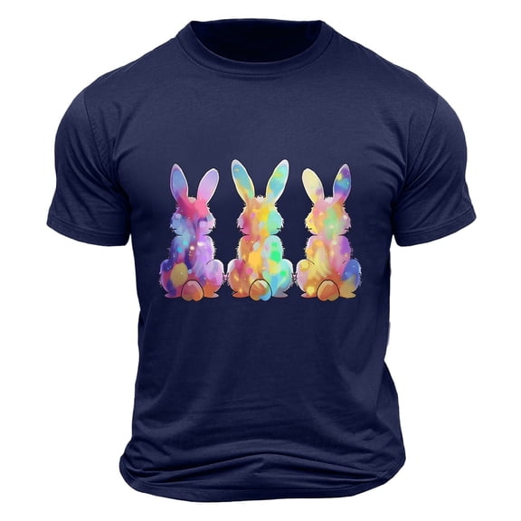 Tops for Men under $5 Short Sleeve Round Neck Easter Eggs Rabbit Print Shirt Navy L
