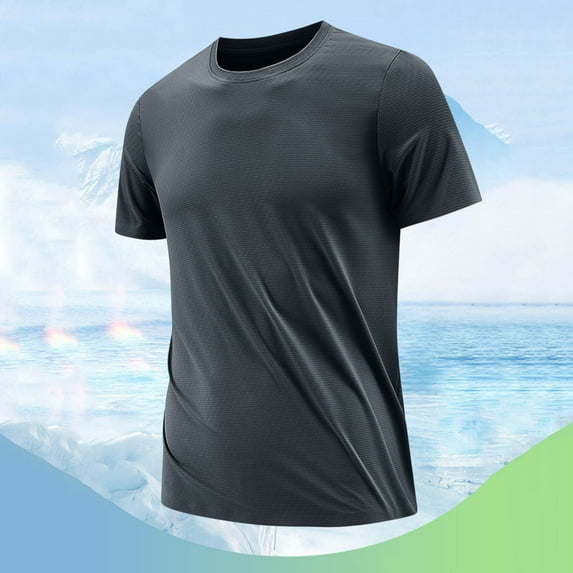 Tops for Men under $5 Short Sleeve Round Neck Fitness Exercise Running Training Solid Color Summertime Casual Top Dark Gray M