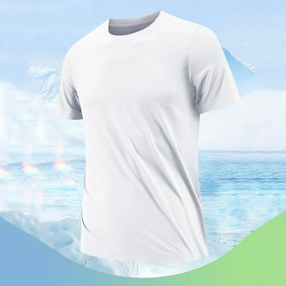 Tops for Men under $5 Short Sleeve Round Neck Fitness Exercise Running Training Solid Color Summertime Casual Top White M