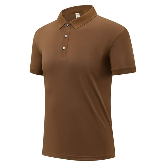 Tops for Men under $5 Short Sleeve Turn-down Collar Button Solid Color Casual Polo T-Shirt Summer Collared Golf Shirt Brown M