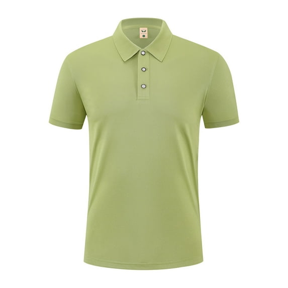 Tops for Men under $5 Short Sleeve Turn-down Collar Button Solid Color Casual Polo T-Shirt Summer Collared Golf Shirt Green M
